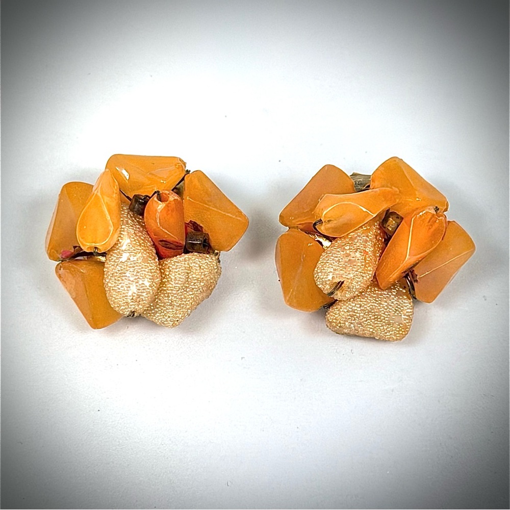 Source Unknown Orange Cluster Earrings - image 1